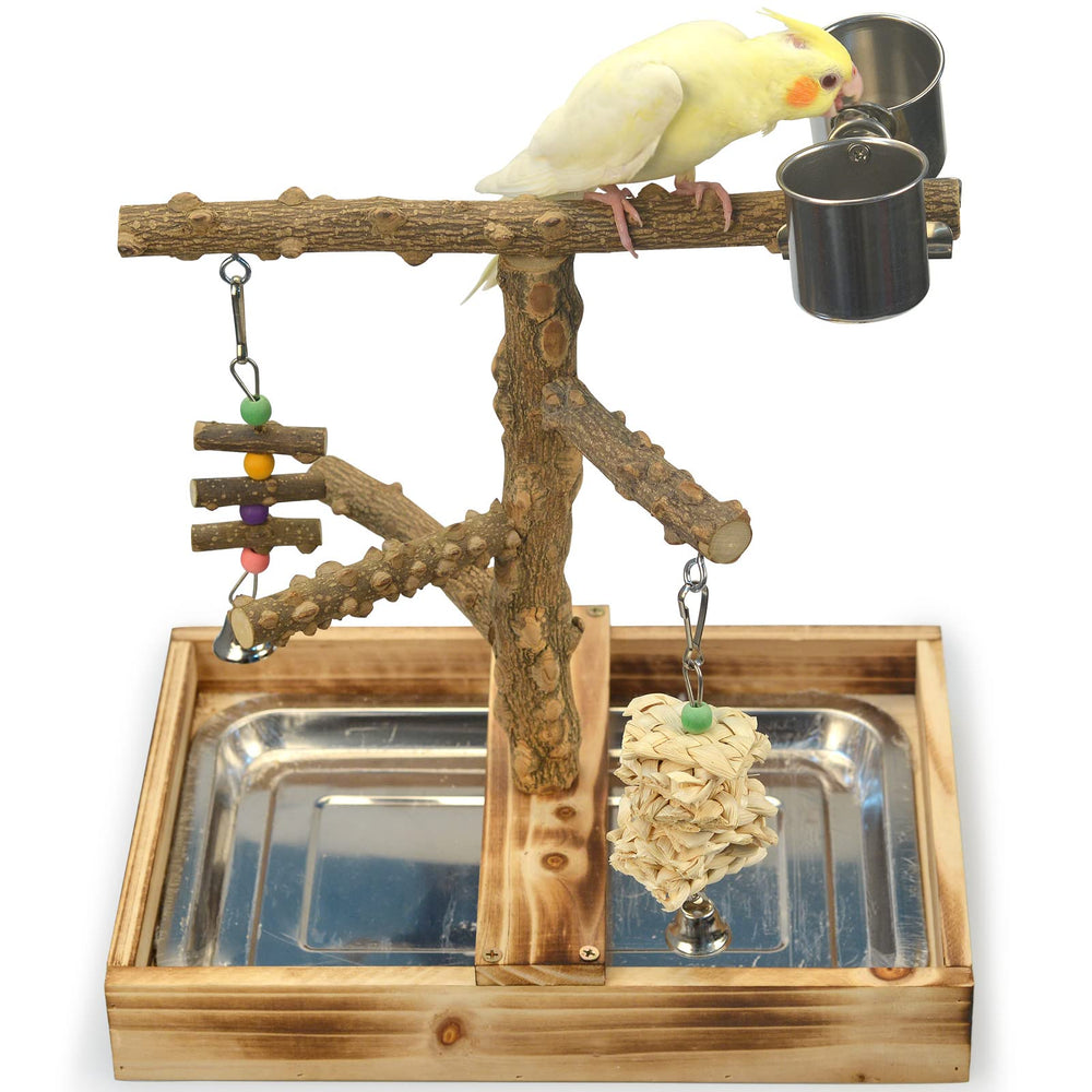 limio natural wood bird toys playground — sturdy perch system for engaging playtime