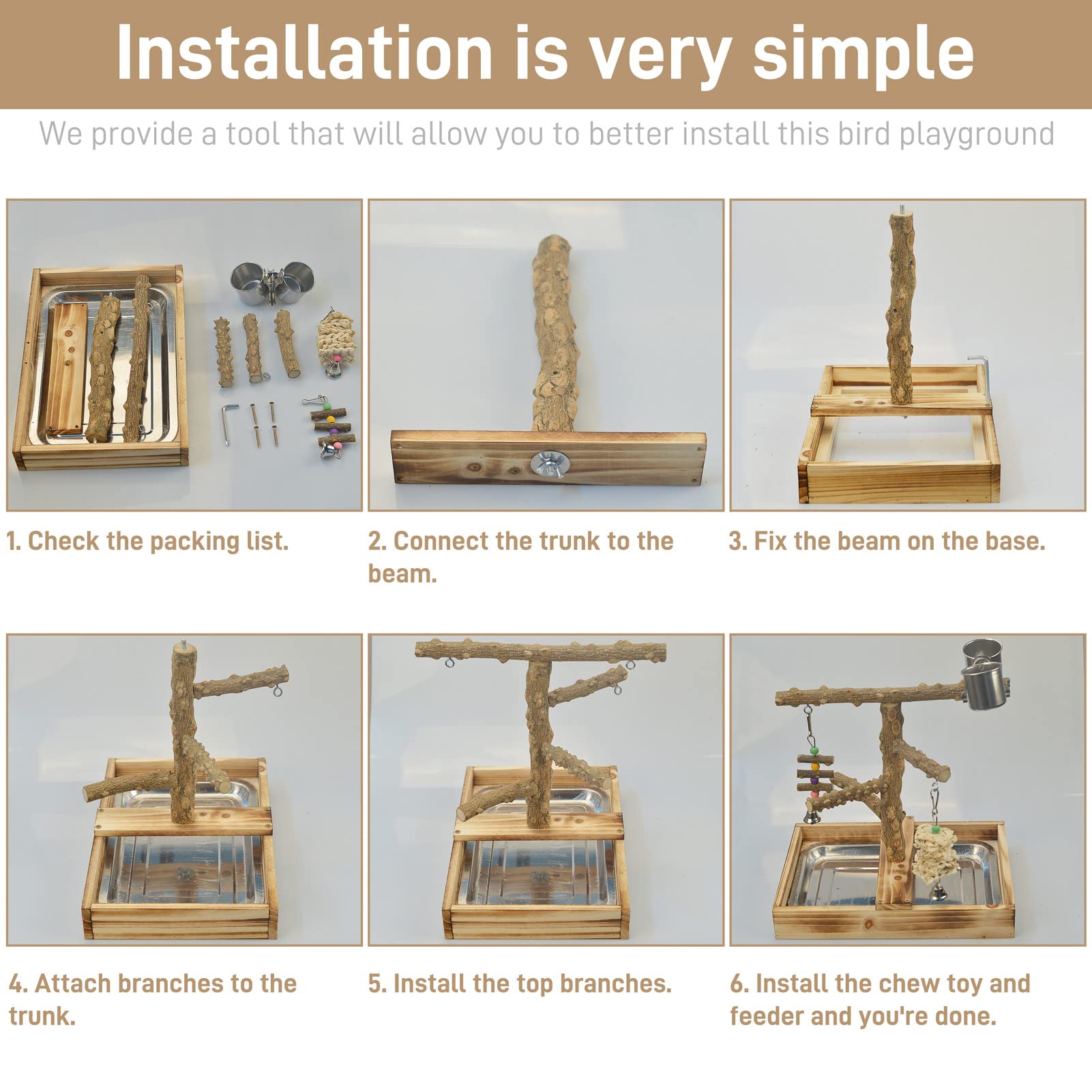 limio wood perches offer natural chewing and stability