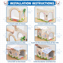 Lineshading cardboard villa with assembly instructions guides quick setup.