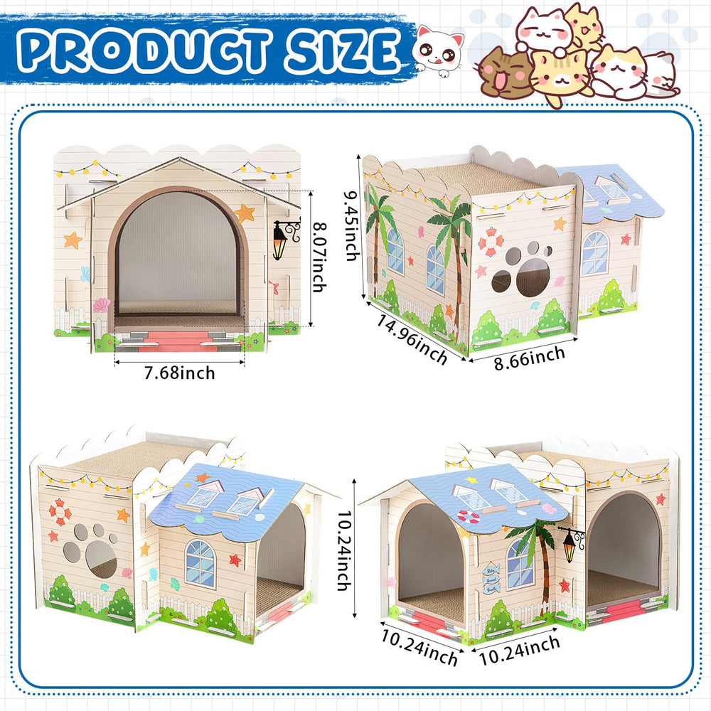 Lineshading cat house with scratcher boards offers engaging scratching for kittens.