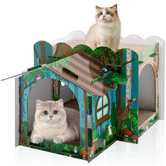 Lineshading forest cat house assembly view demonstrates quick setup and durable cardboard.