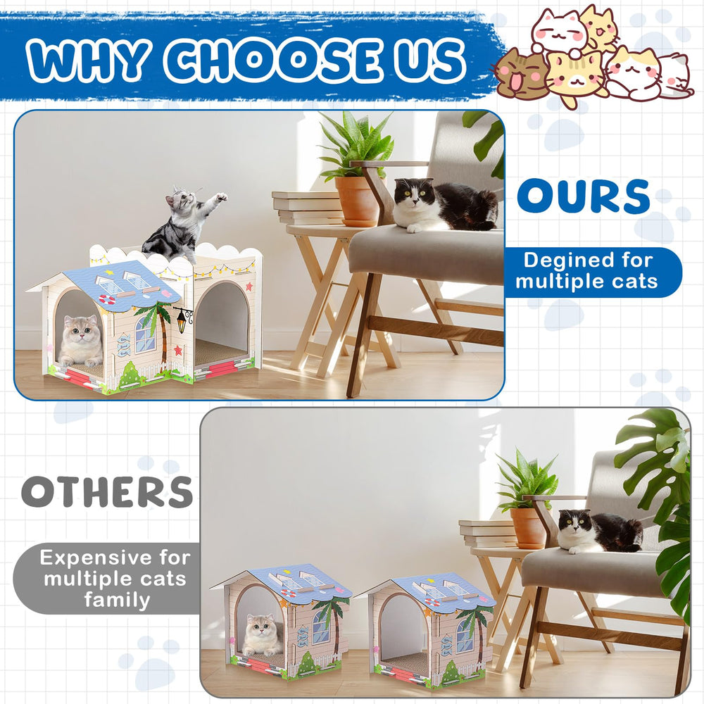 Lineshading seaside-resort-inspired cat house creates cozy retreat and play space.