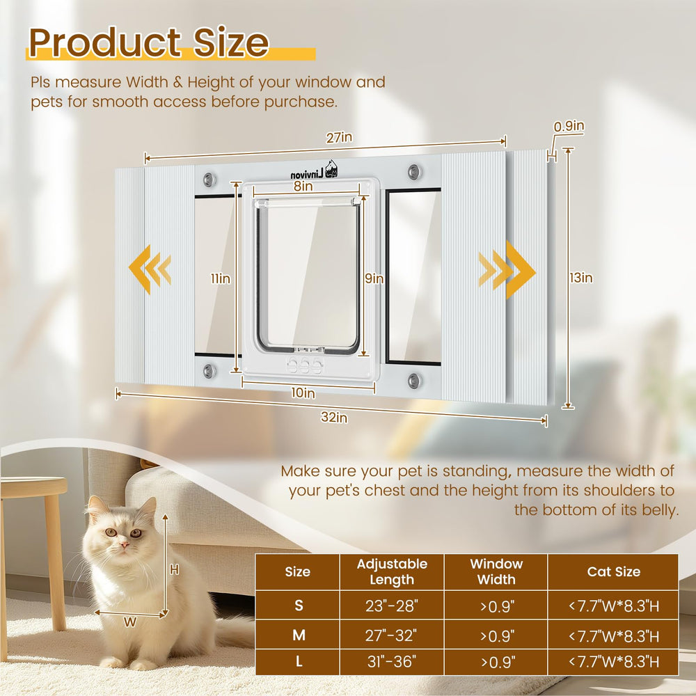 Linvivon cat door window four locking modes for flexible access
