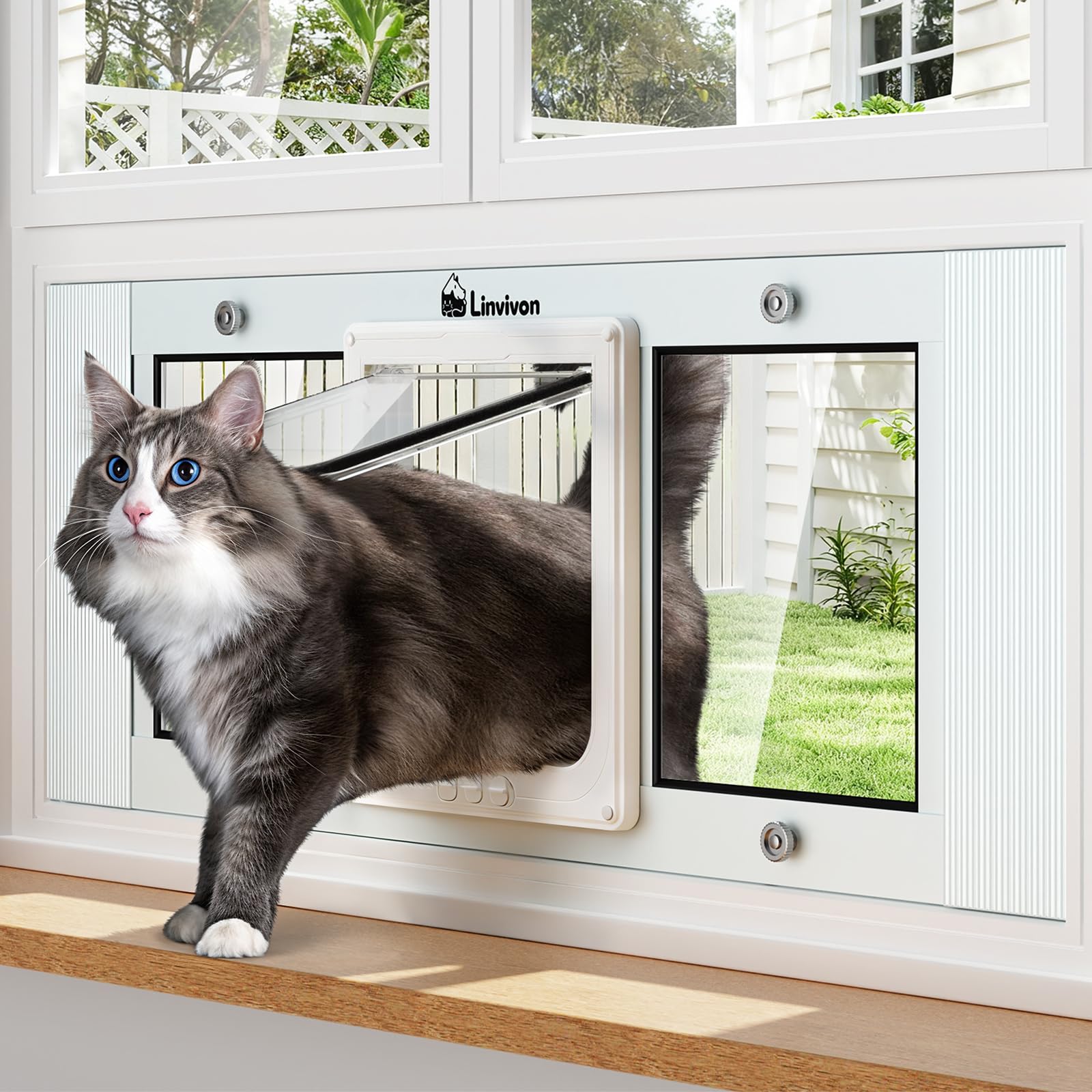 Linvivon cat door window adjustable 27-32 width for easy access control
