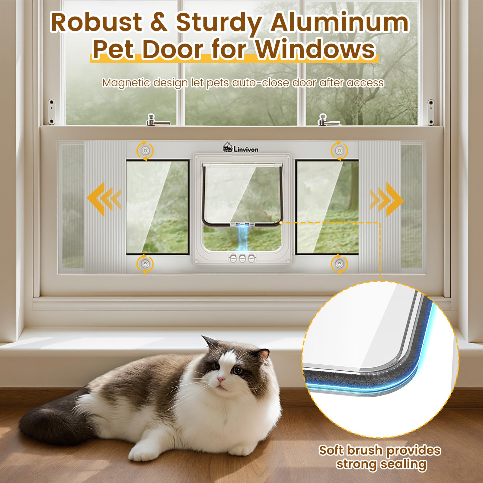 Linvivon cat door window HD glass provides clear outdoor visibility