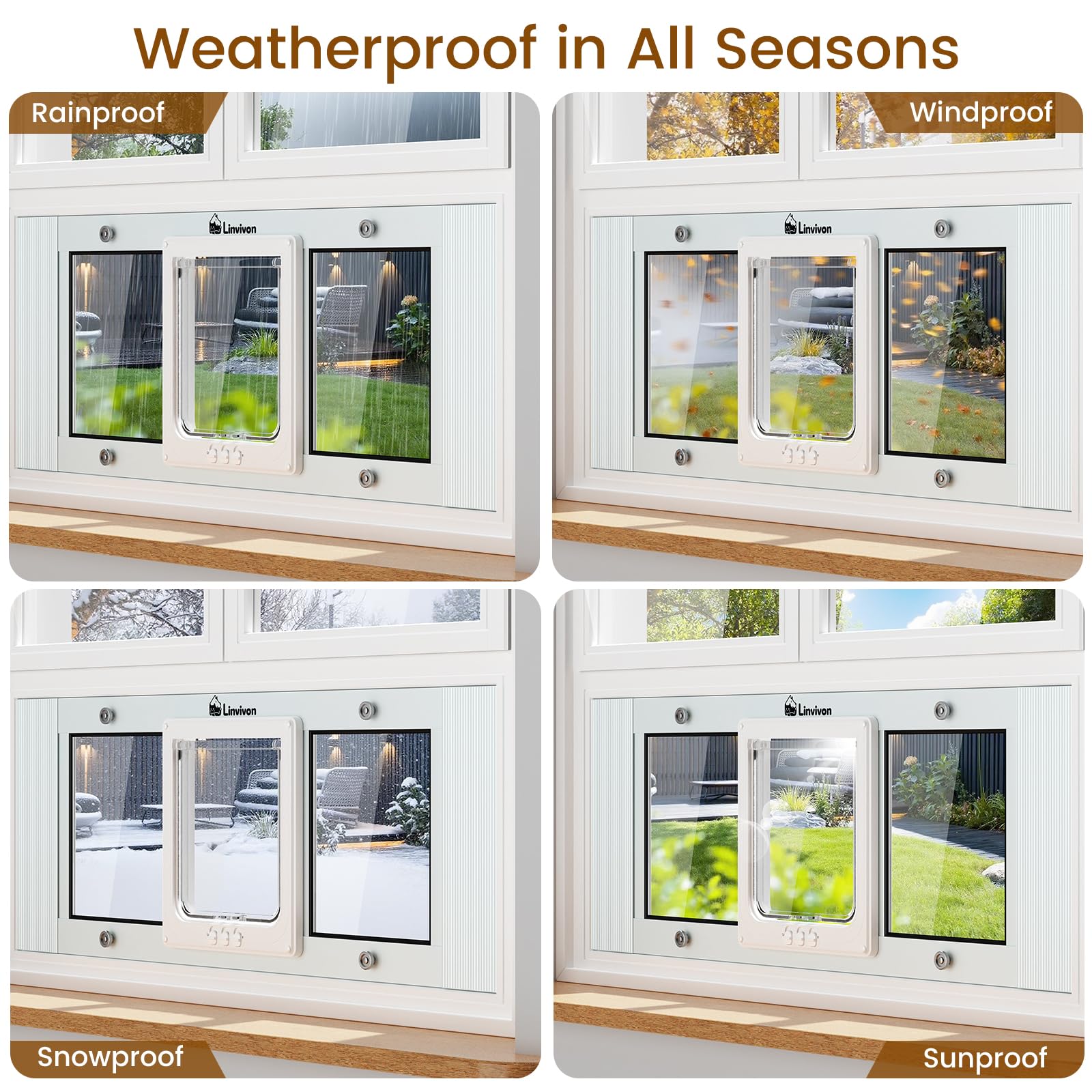 Linvivon cat door window clear visibility and insect protection during use.