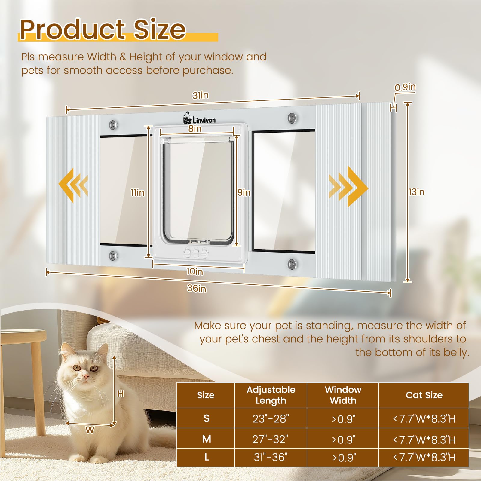 Linvivon cat door window quick installation without tools for damage-free fitting.