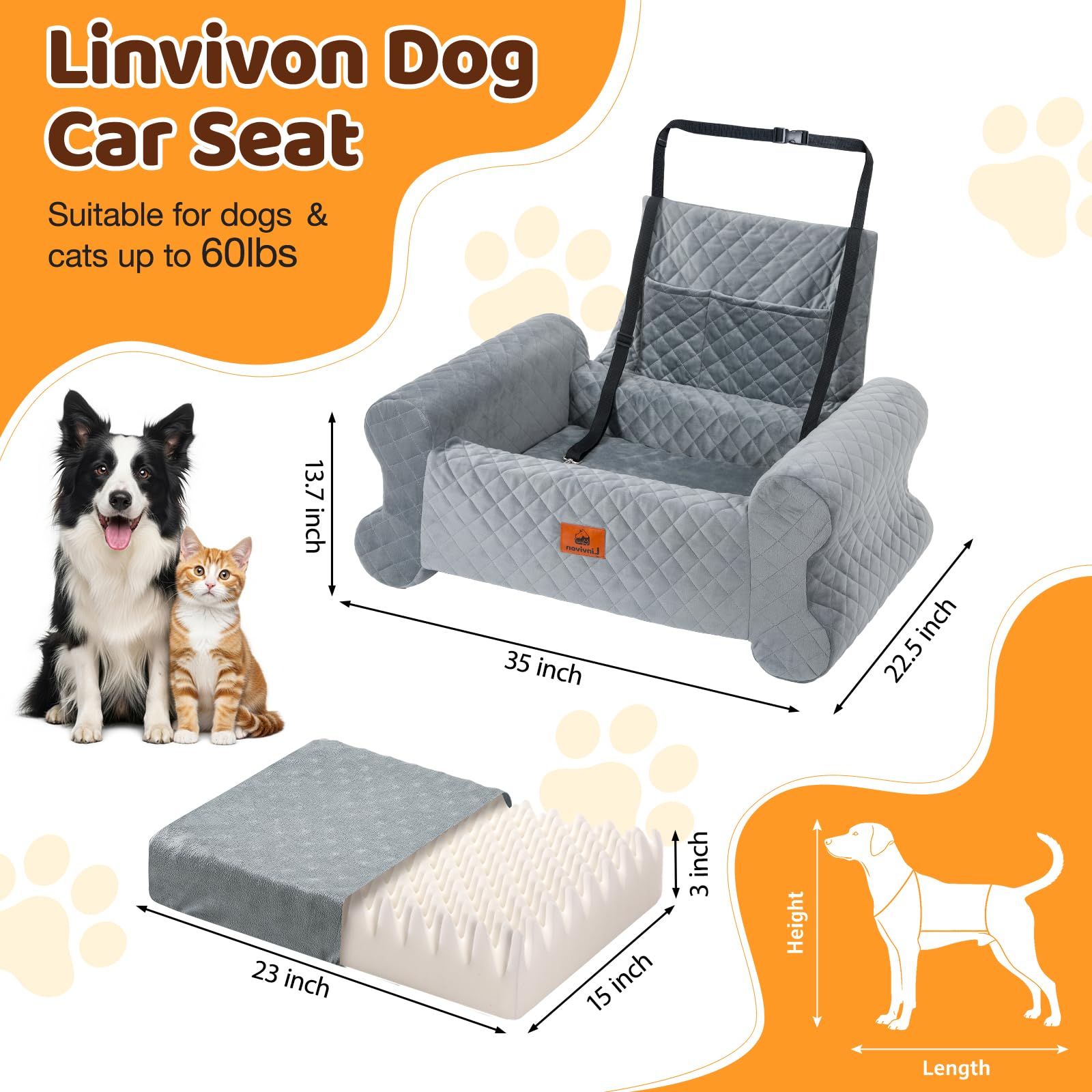 Linvivon dog car seat top view highlights elevated view and comfort for pets.