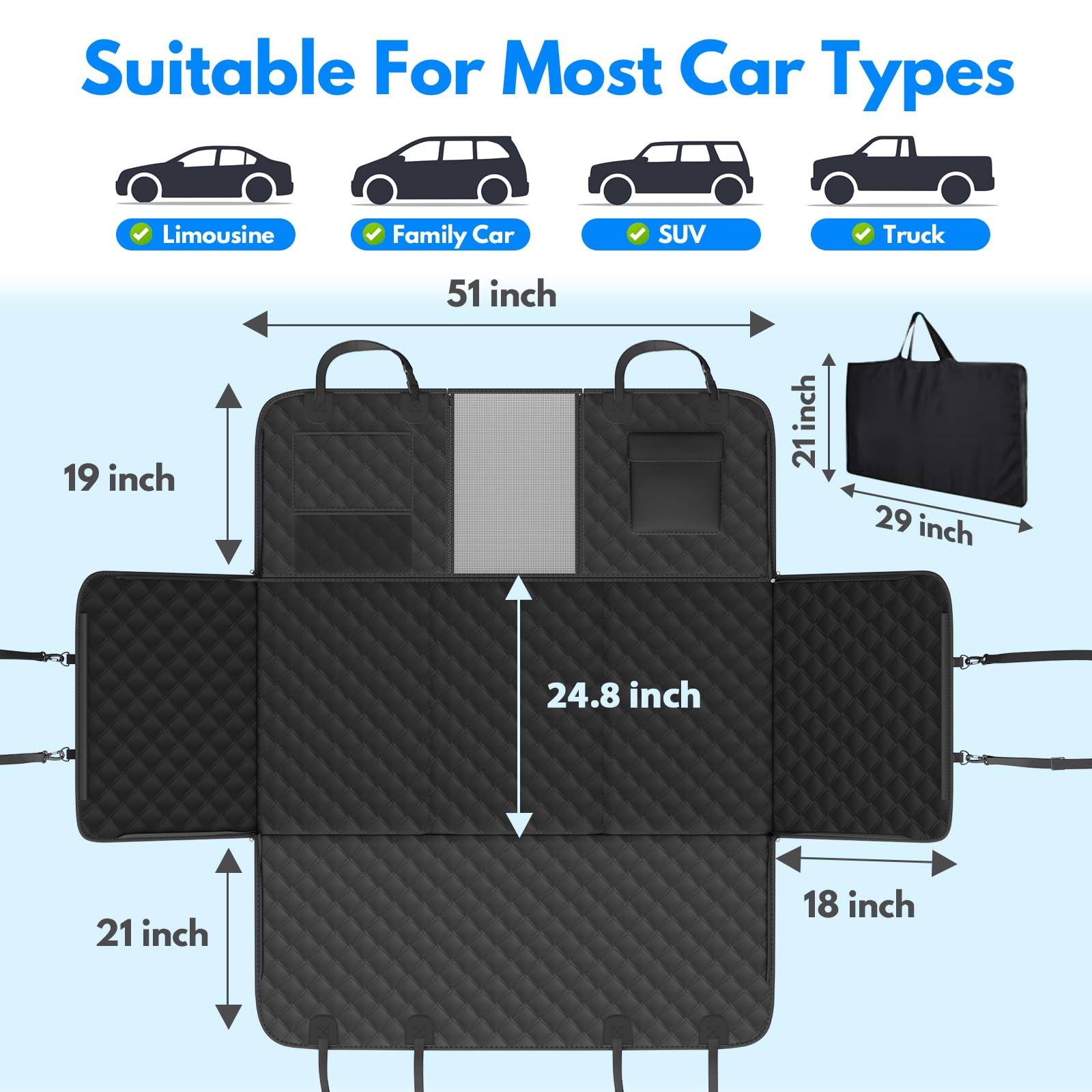 Linzdvay easy-install back seat cover fits most cars and SUVs.