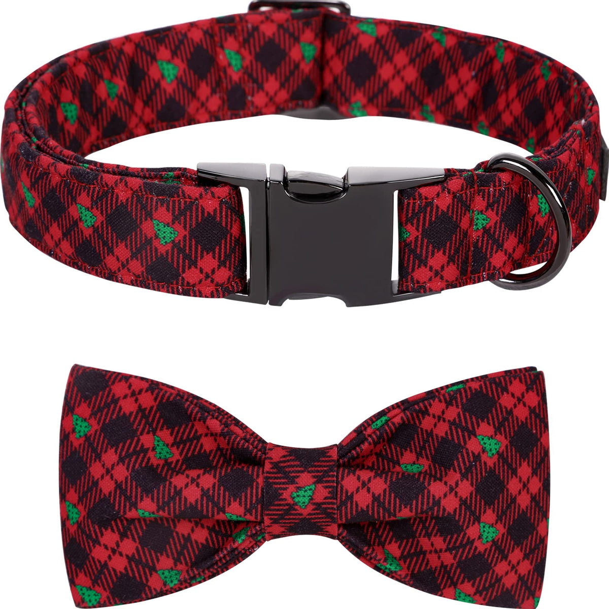Lionet Paws Christmas dog collar with bowtie buckle closeup for stylish holiday photos