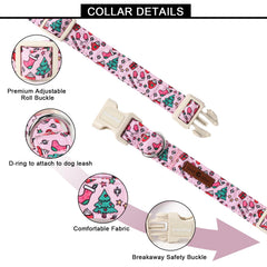 Lionet Paws festive pink collar showing unique holiday pattern