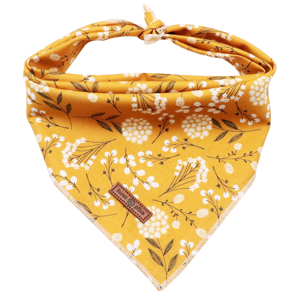 Lionet Paws Flower Dog Bandana close-up shows soft cotton texture and color.