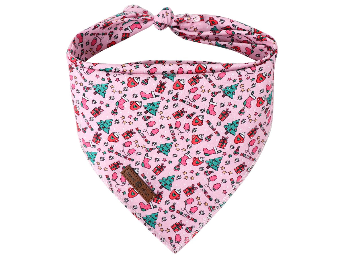 Lionet Paws pink cotton Christmas dog bandana on a cheerful pup, eco-friendly festive style