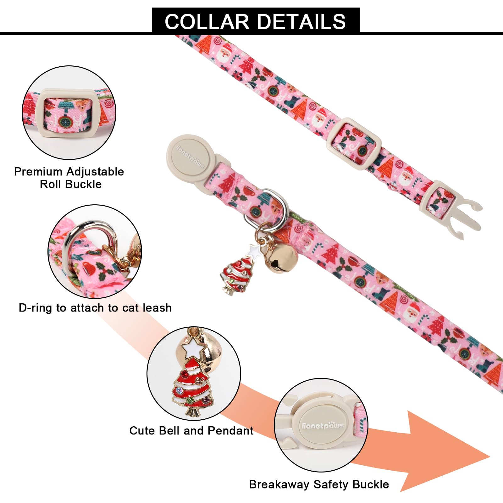 Lionet Paws pink stripes cat collar for girl cats with stylish daily wear.