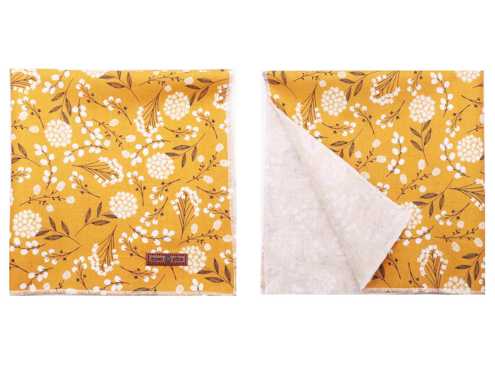 Lionet Paws triangle bandana size L demonstrates larger coverage for medium dogs.