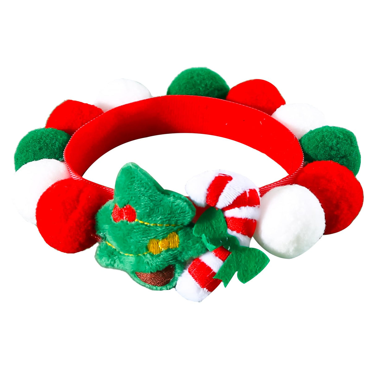 Lionheart glory Christmas collar closeup with plush pom-pom for festive dog photos.