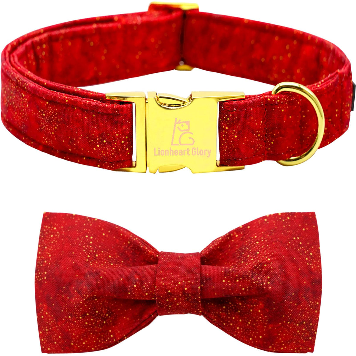 Lionheart Glory Christmas dog collar with red bow closeup showing festive detail and soft cotton