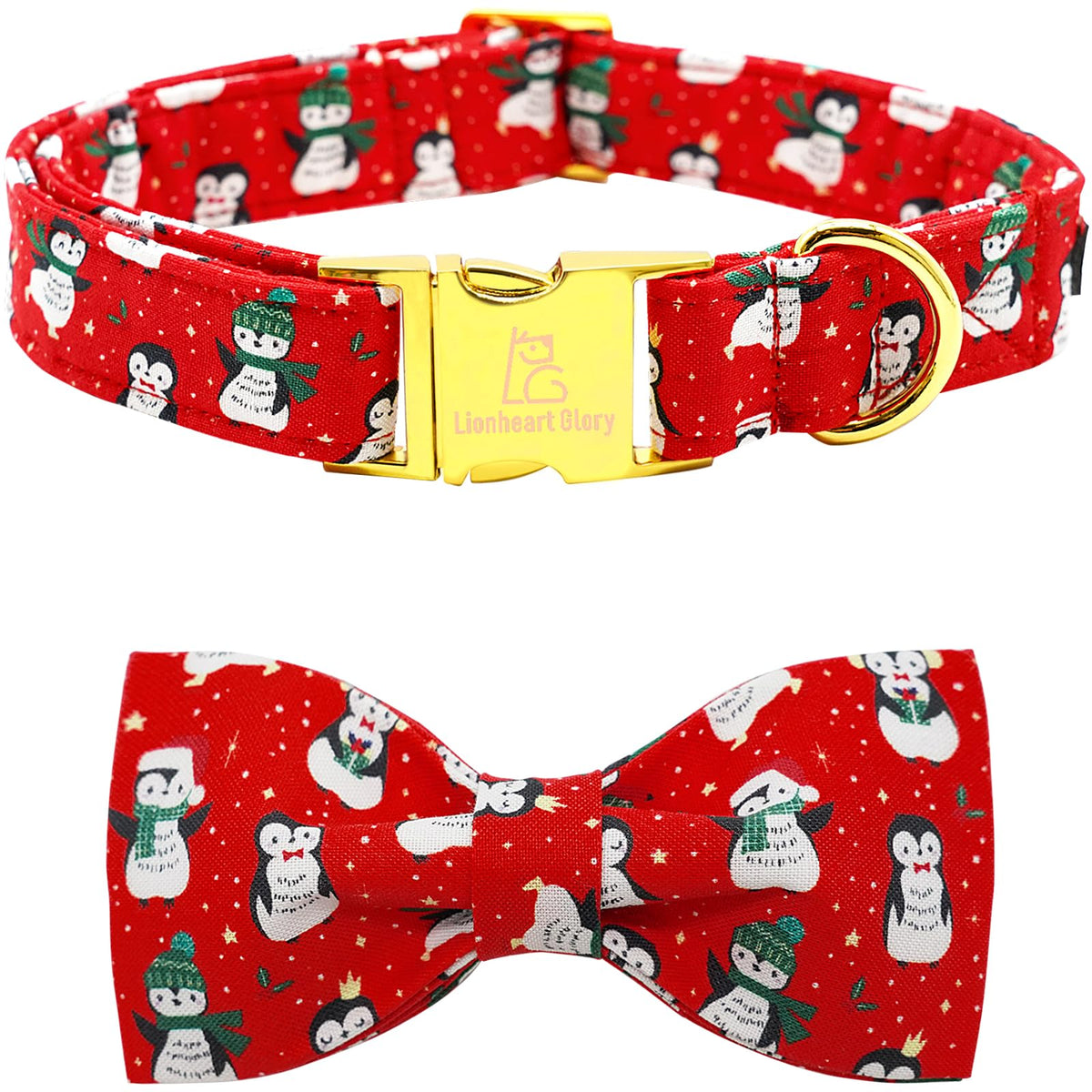 Lionheart Glory Christmas dog collar red bow closeup for medium dogs