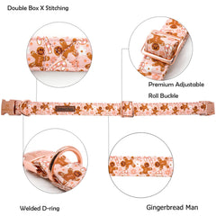 Lionheart Glory gingerbread-man dog collar with handmade bow for festive charm