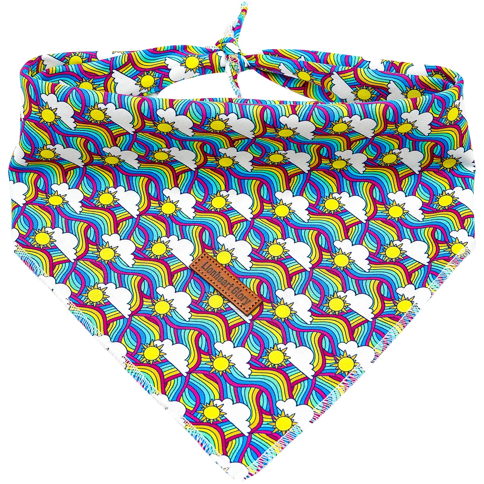 Lionheart glory Rainbow Dog Bandana closeup shows vibrant colors for stylish summer outings