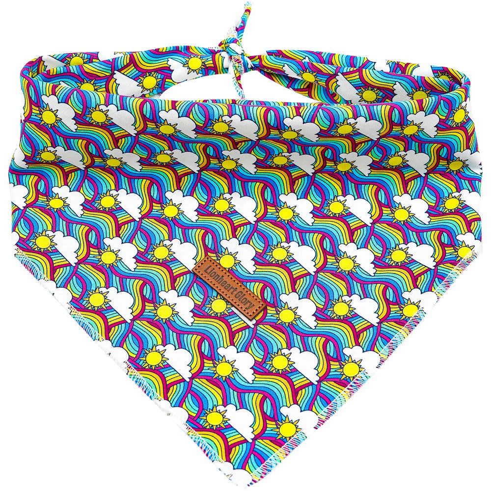 Lionheart glory Rainbow Dog Bandana closeup shows vibrant colors for stylish summer outings