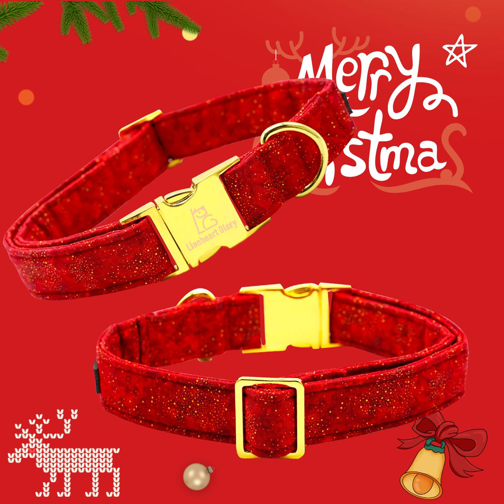 Lionheart Glory red Christmas dog collar flatlay emphasizing style and versatility