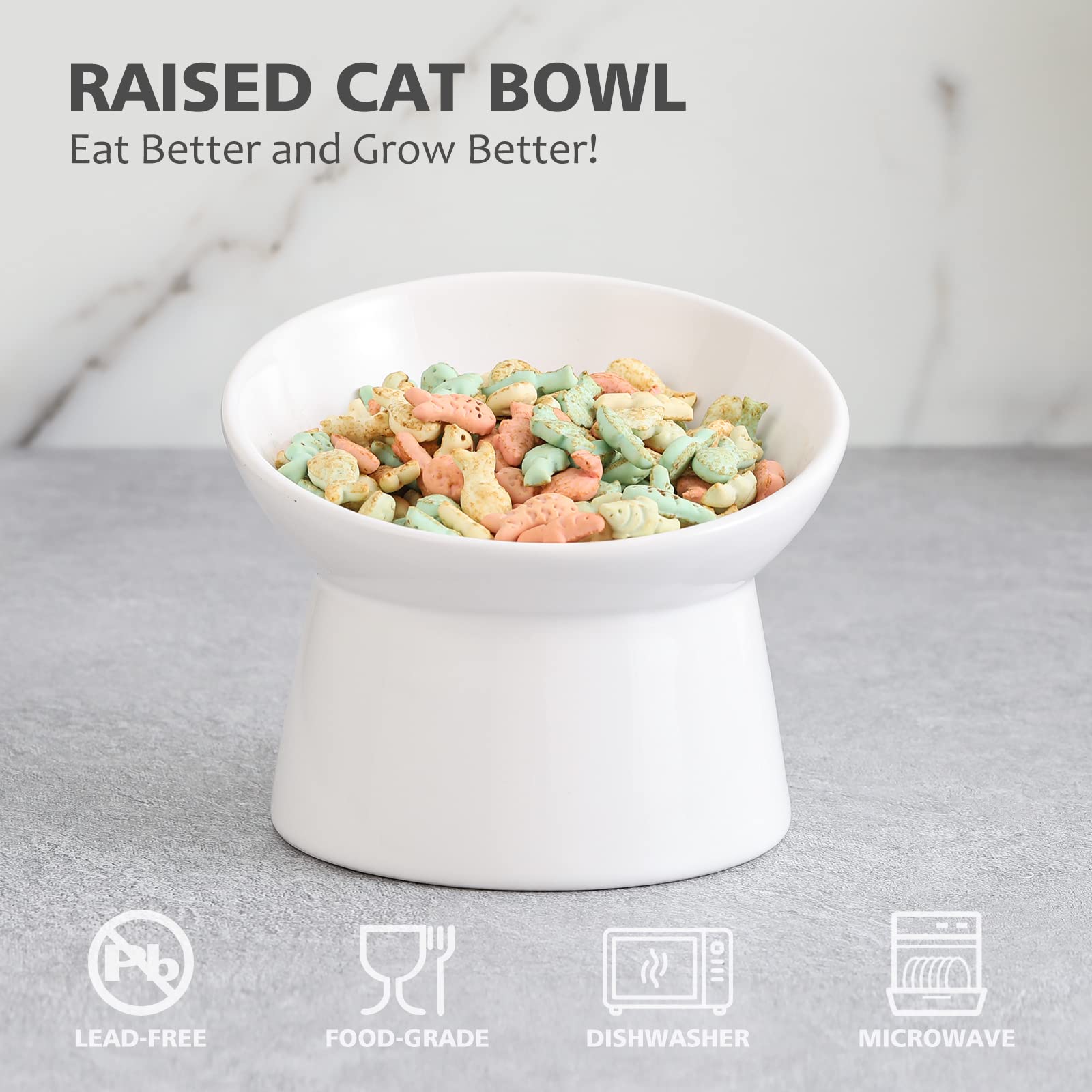 LIONWEI raised ceramic cat bowls dishwasher-safe ensures simple cleaning after meals.
