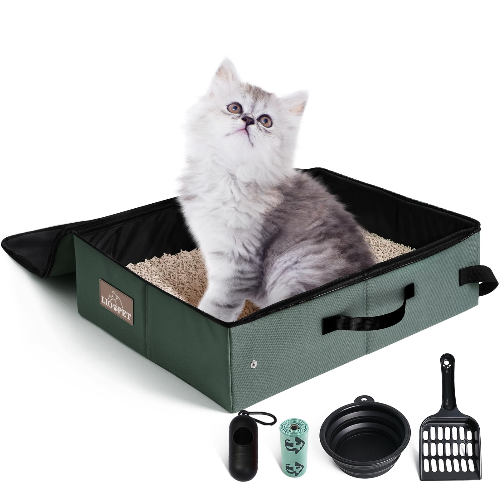LIOOPET portable litter box with lid closed, showing odor-control design.