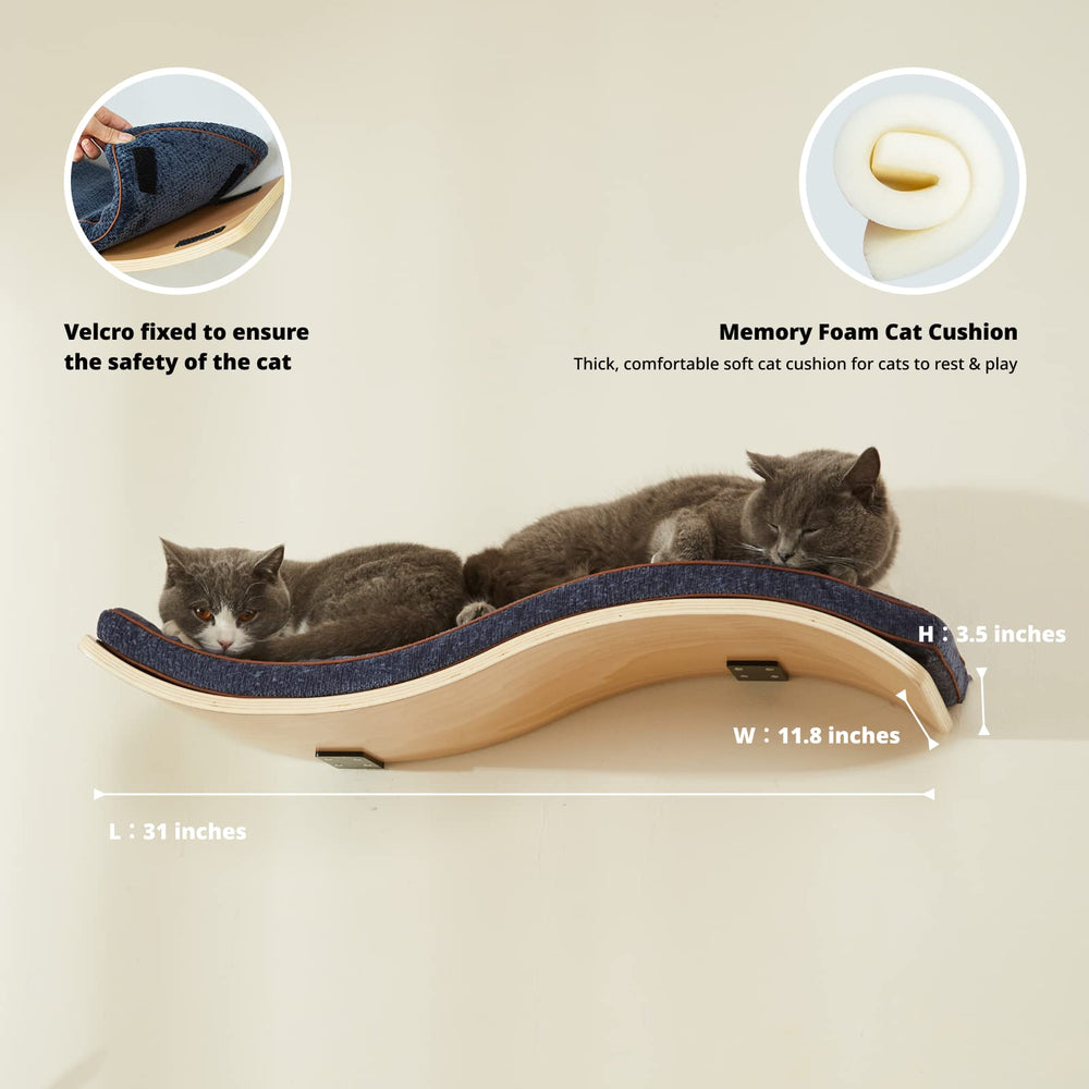 LIORCE Cat Wall Shelf in use with cat lounging to save floor space.