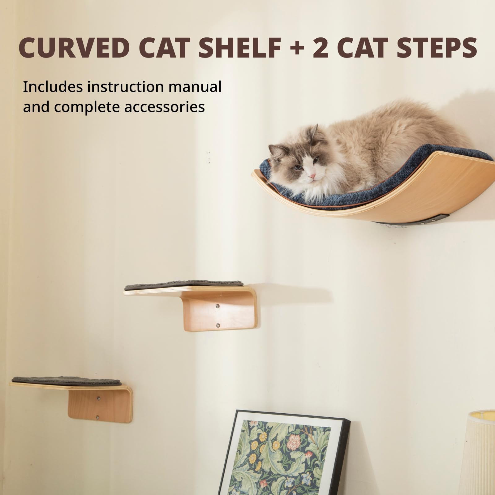 LIORCE cat wall shelf includes screws and anchors for quick, secure installation
