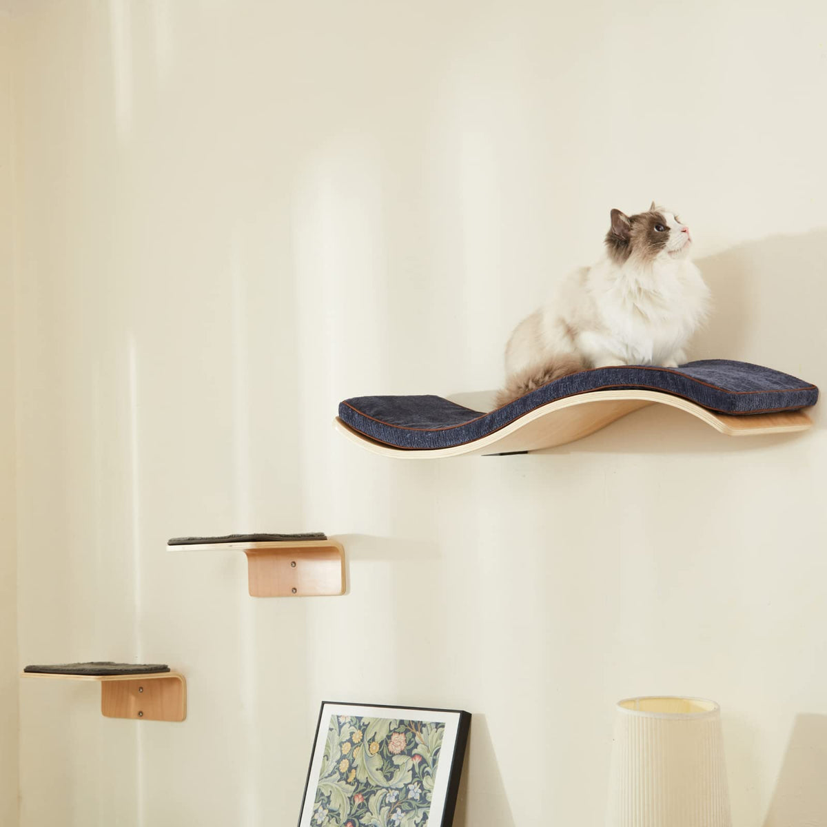 LIORCE cat wall shelf two steps with clear installation guide for quick, sturdy mounting.