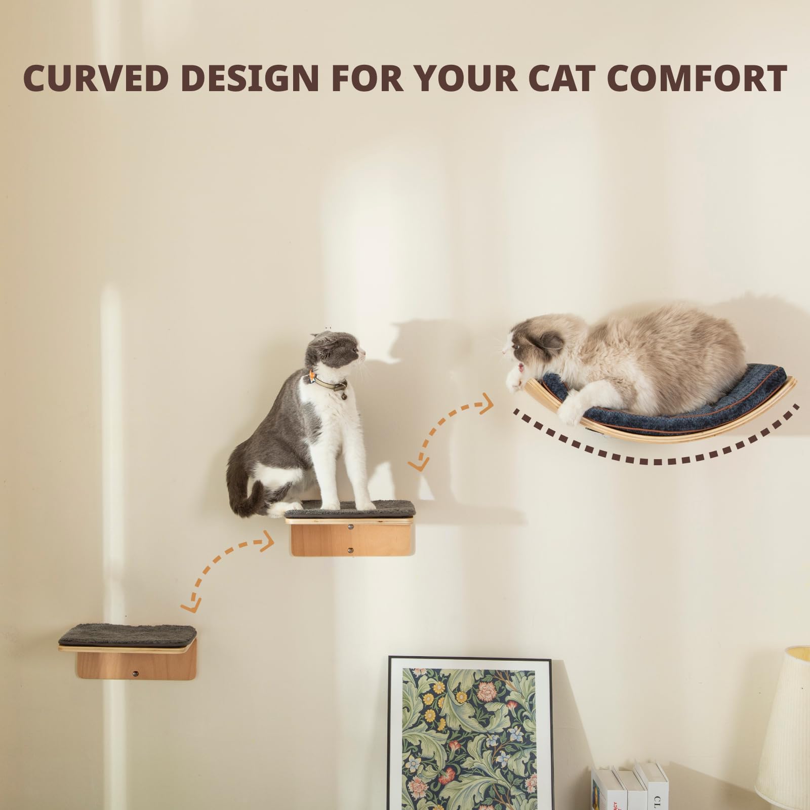 LIORCE cat wall shelf two-steps package supports playful climbing and easy access