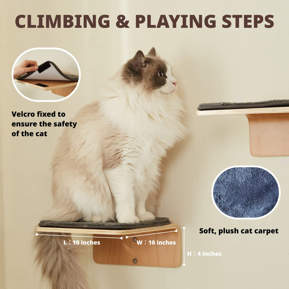 LIORCE cat wall shelves with scratch mat for safe scratching.