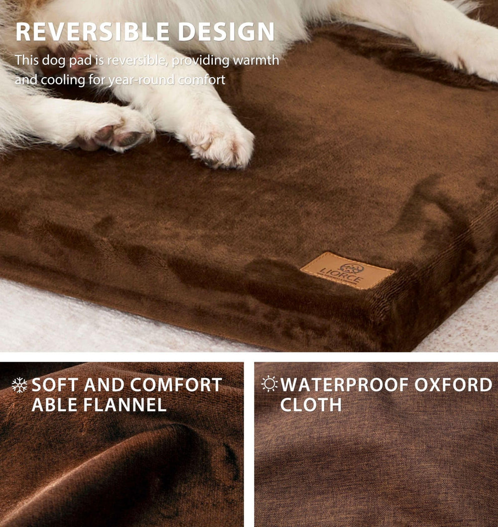 LIORCE crate pad flannel surface emphasizes warm, comfortable all-season use.