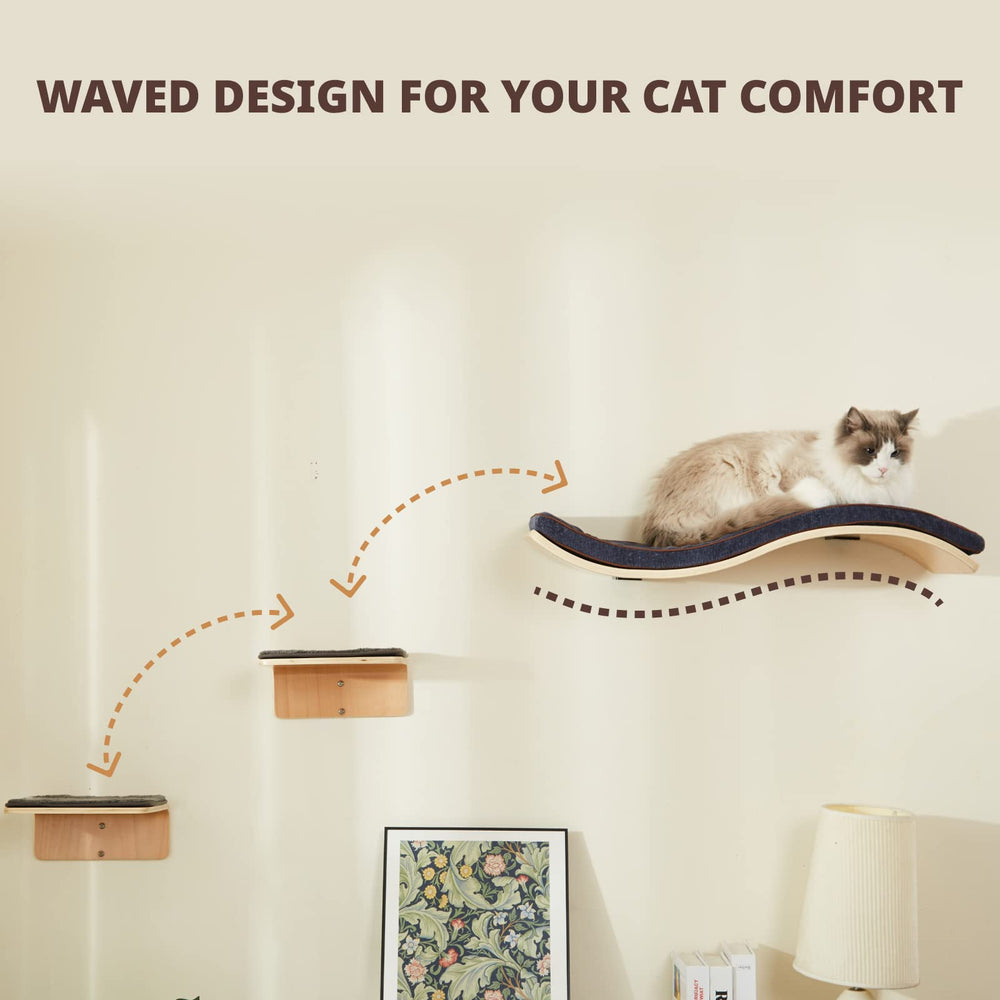LIORCE Wave design cat wall bed silhouette adds stylish vertical space for resting cats.