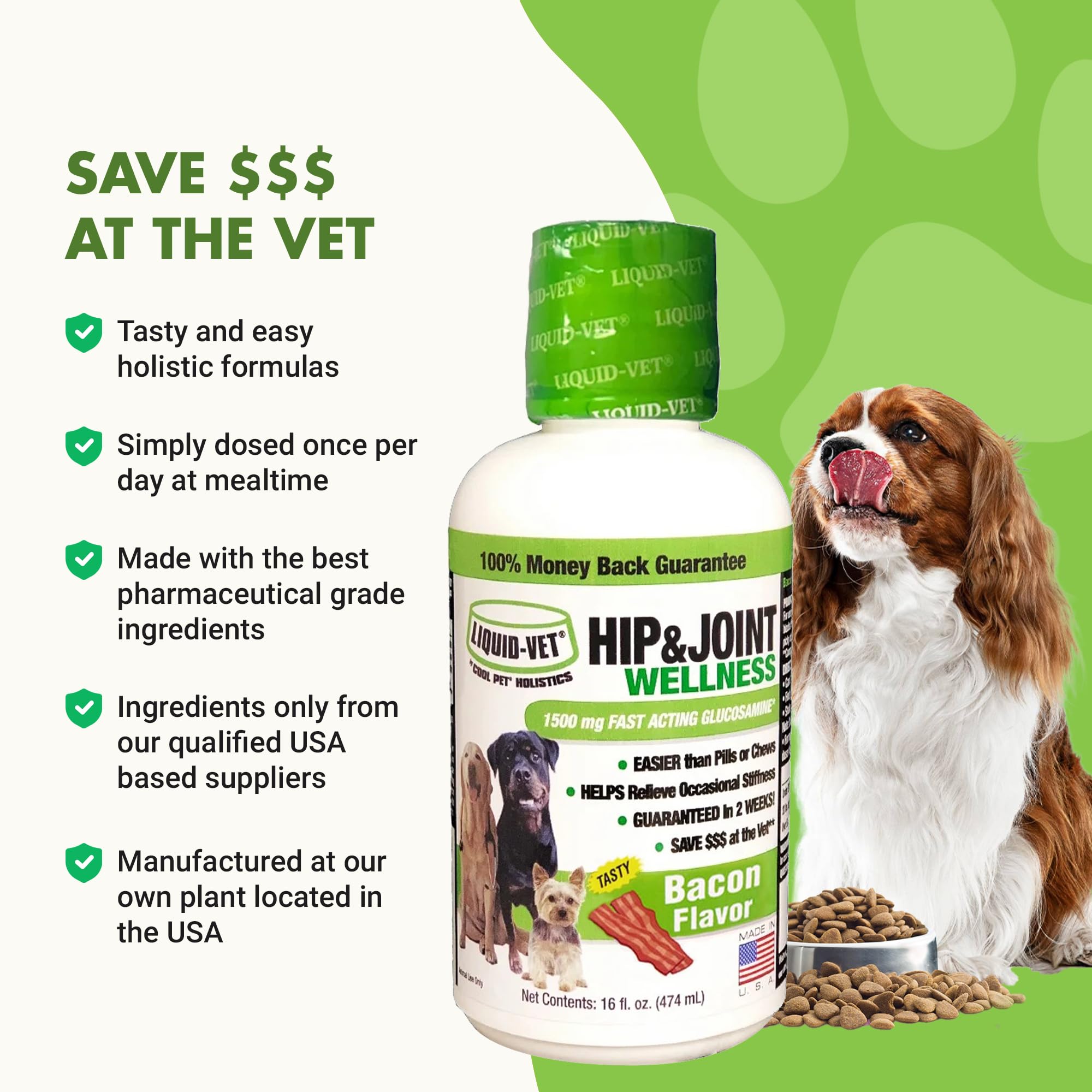 LIQUID-VET K9 Hip & Joint Formula bacon flavor close-up highlights tasty appeal.