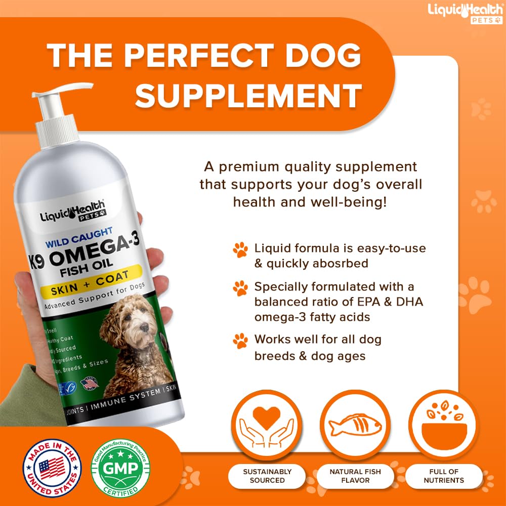 LIQUIDHEALTH K9 Omega 3 for dogs coat shine and healthy skin.