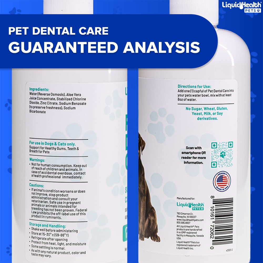 LIQUIDHEALTH USA MADE labeling on packaging communicates quality animal oral care.