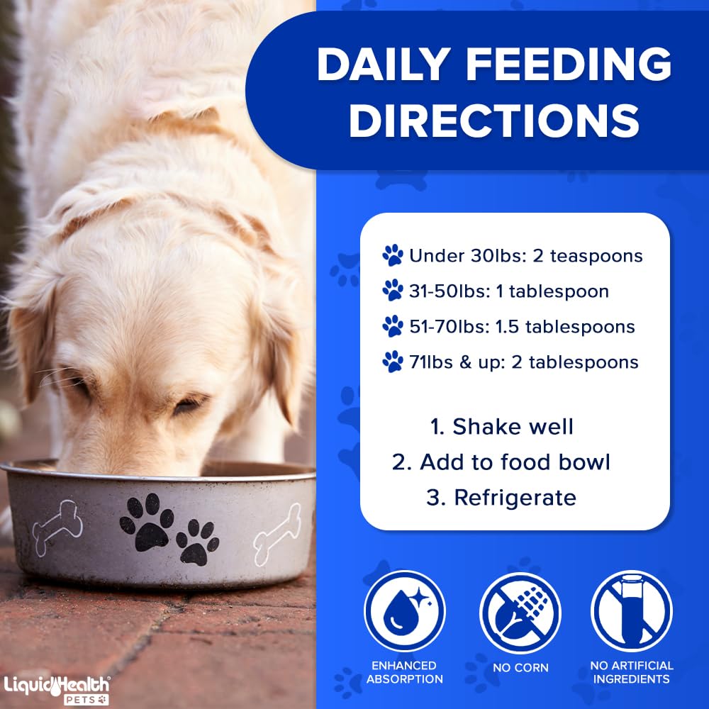 LIQUIDHEALTH K9 Complete serving promotes coat shine and skin health.