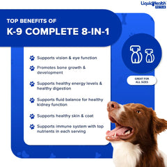 LIQUIDHEALTH K9 Complete dosing spoon shows simple administration for dogs.
