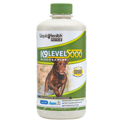 LIQUIDHEALTH K9 Glucosamine bottle pour showing easy dosing for dog mobility
