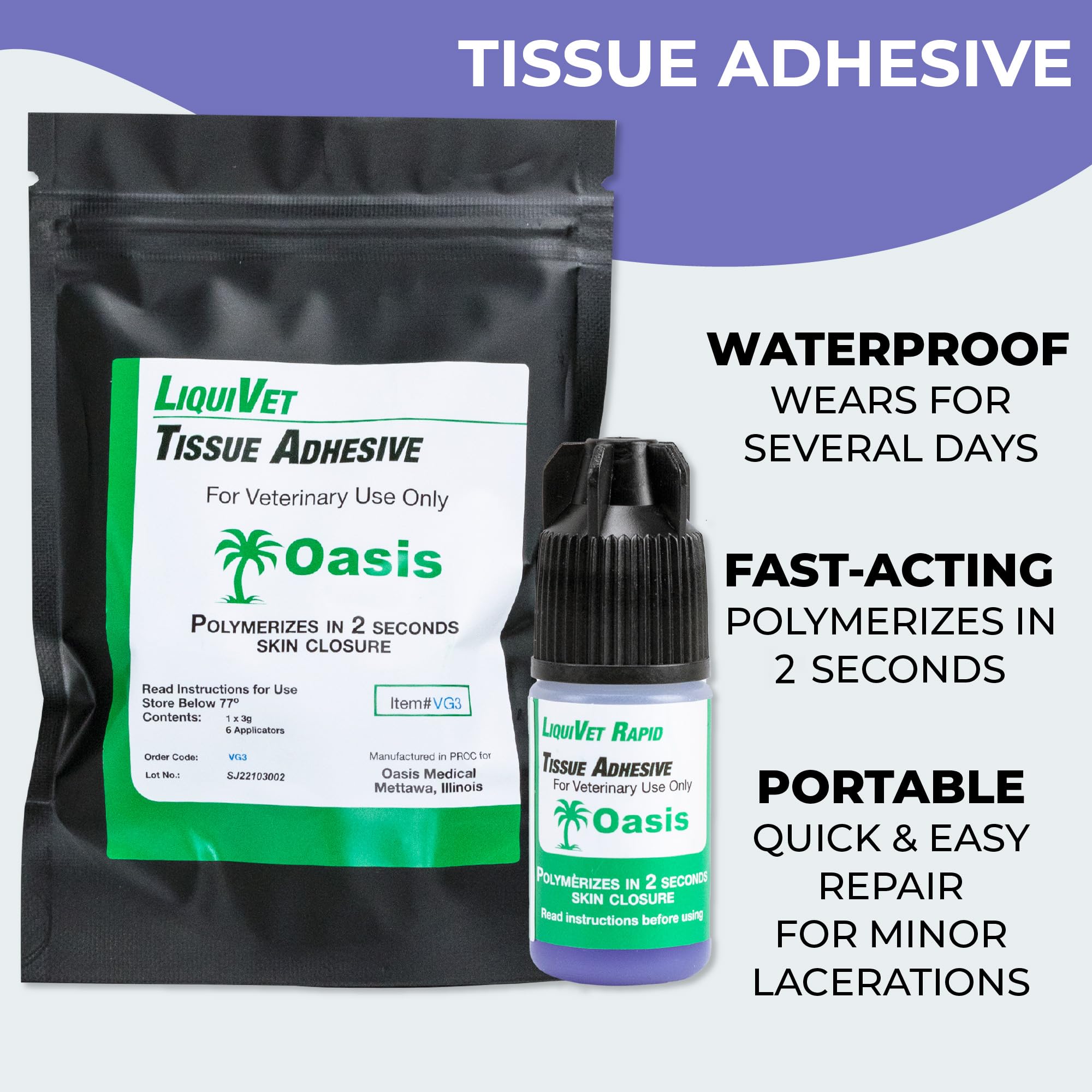 Liquivet Rapid applicators closeup shows precise application for accurate wound closure.