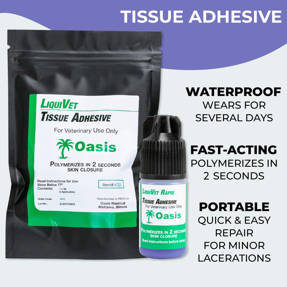 Liquivet Rapid applicators closeup shows precise application for accurate wound closure.