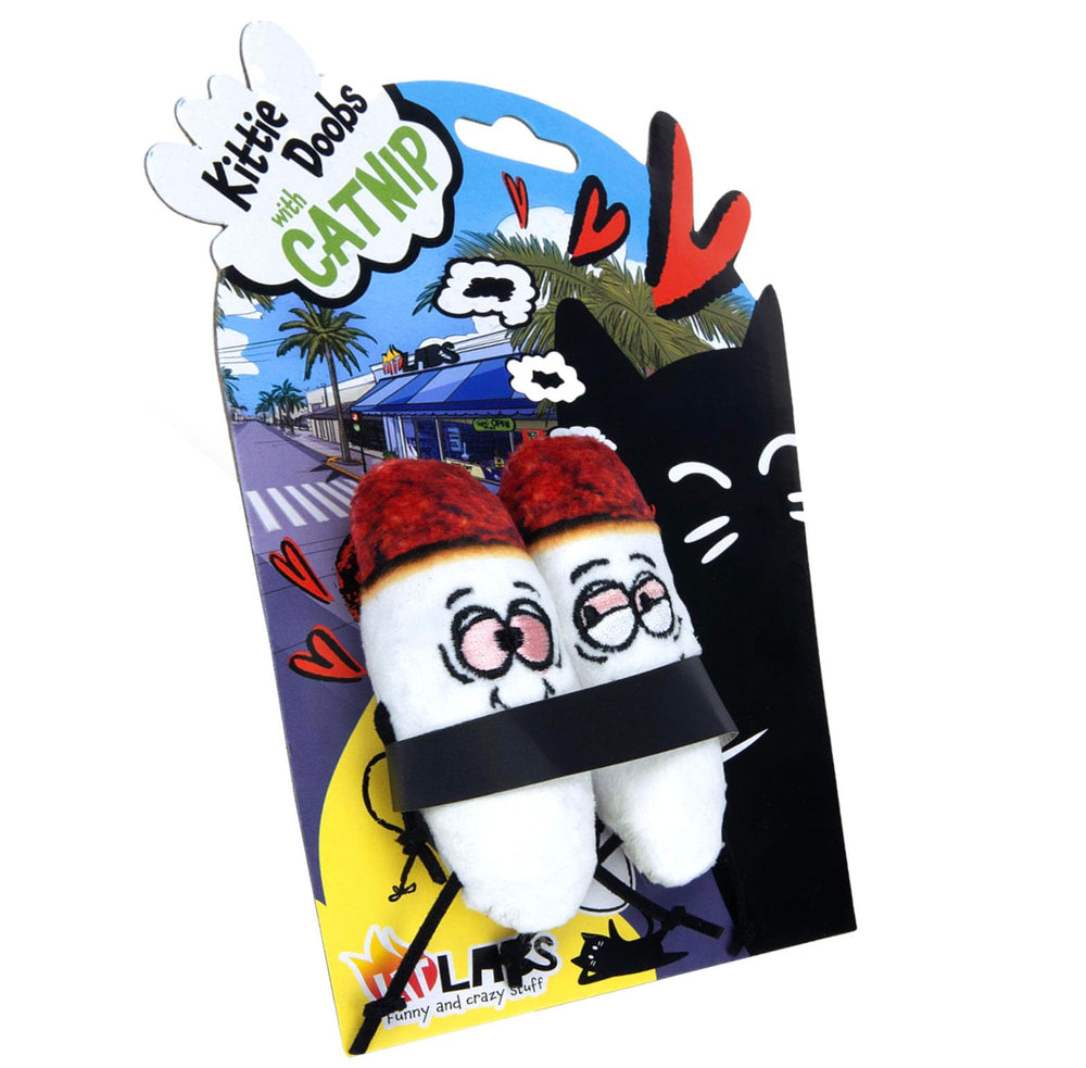 LIT LABS Kittie Doobs Love packaging shows a convenient catnip toy set for playful cats.