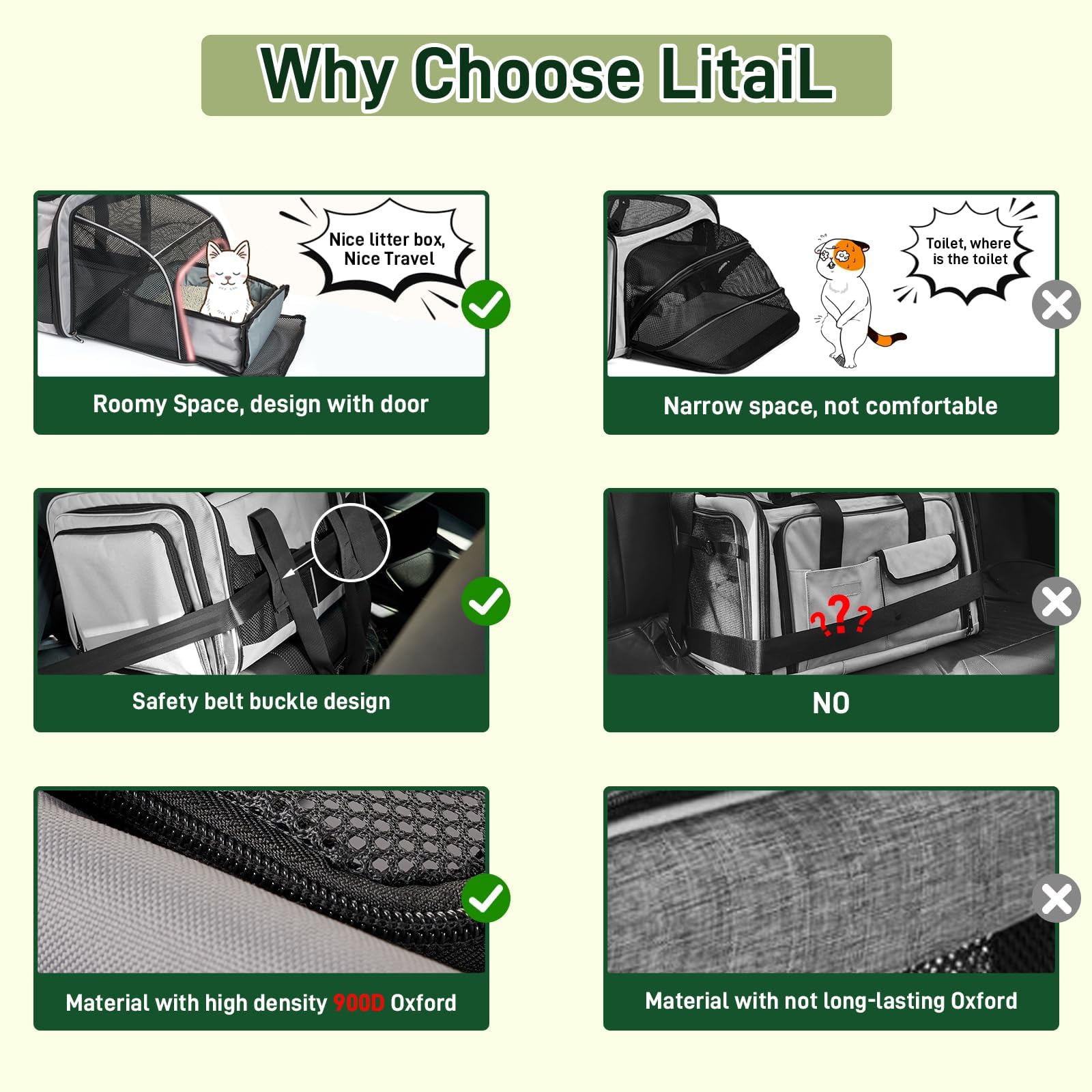 LitaiL cat travel carrier expandable width offers extra room during trips.