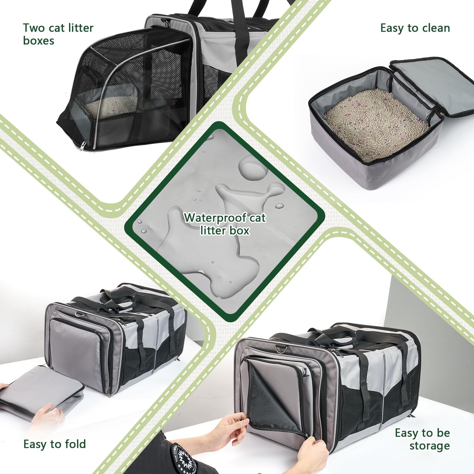 LitaiL cat travel carrier side openings for quick entry and litter tray access.