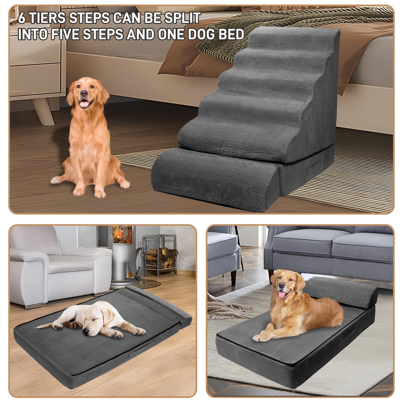 LitaiL corduroy-covered stairs emphasize soft, grippable texture for paws during climbs.