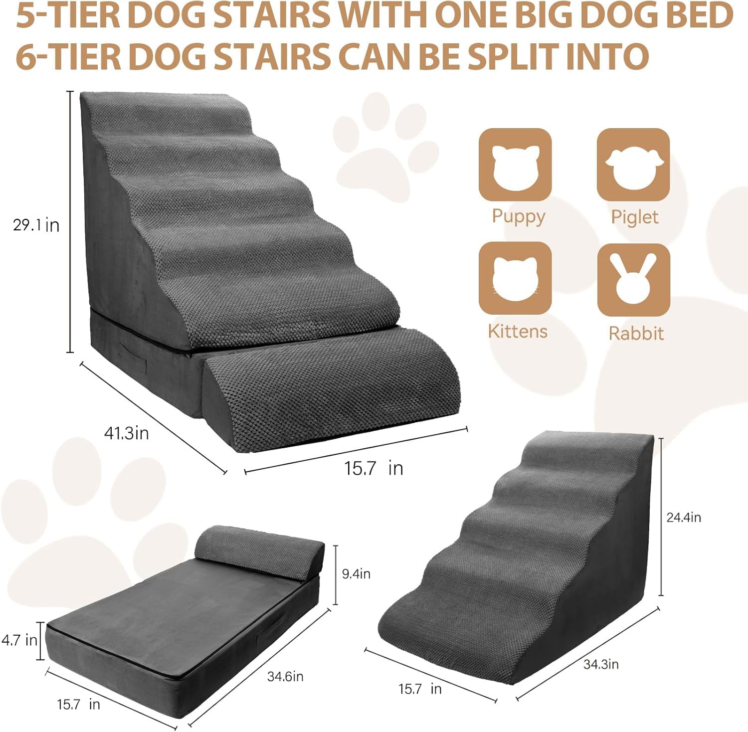 LitaiL dog stairs silicone paw-bottom provides stable, non-slip footing on slick floors.