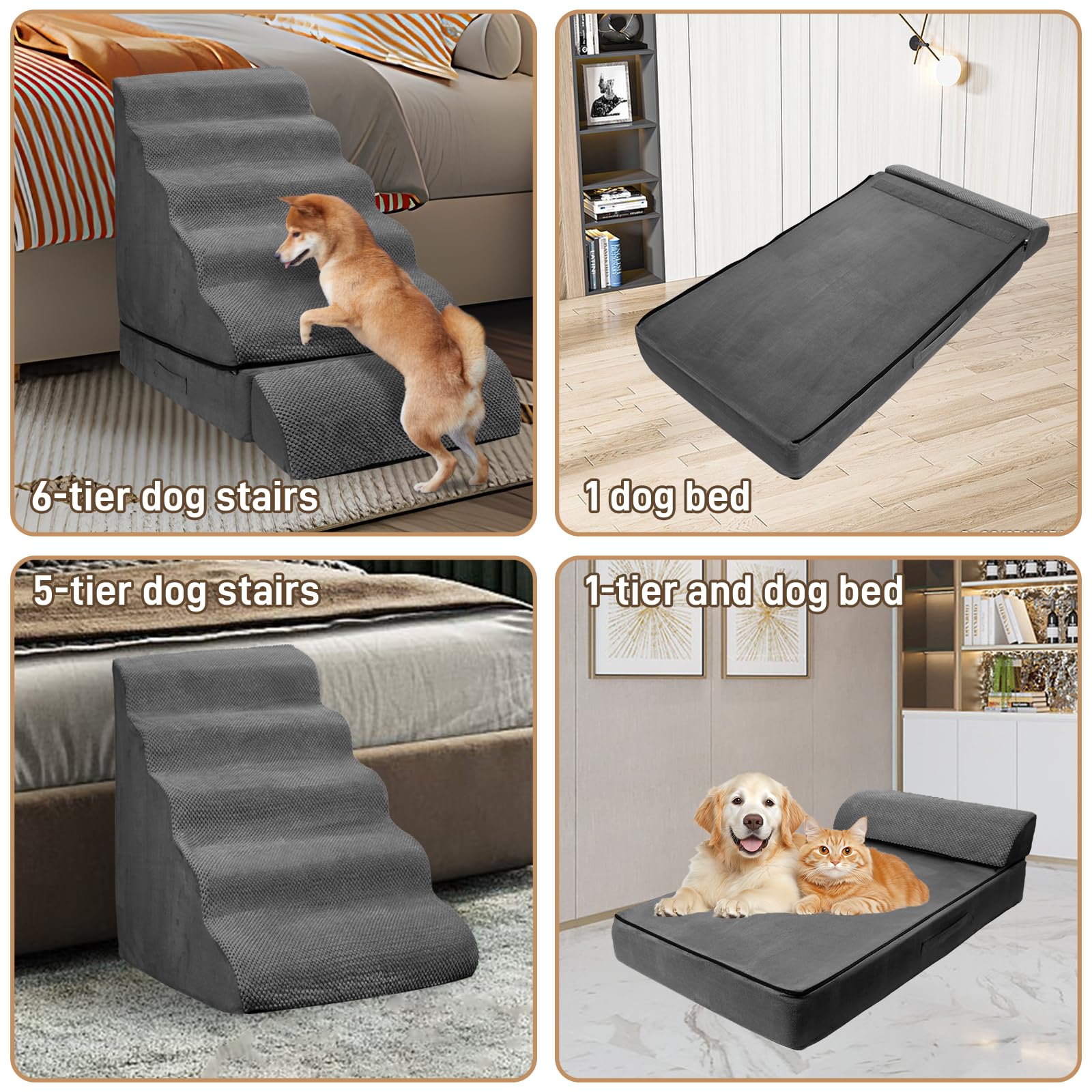 LitaiL wide-deep steps reduce jump strain for older pets.