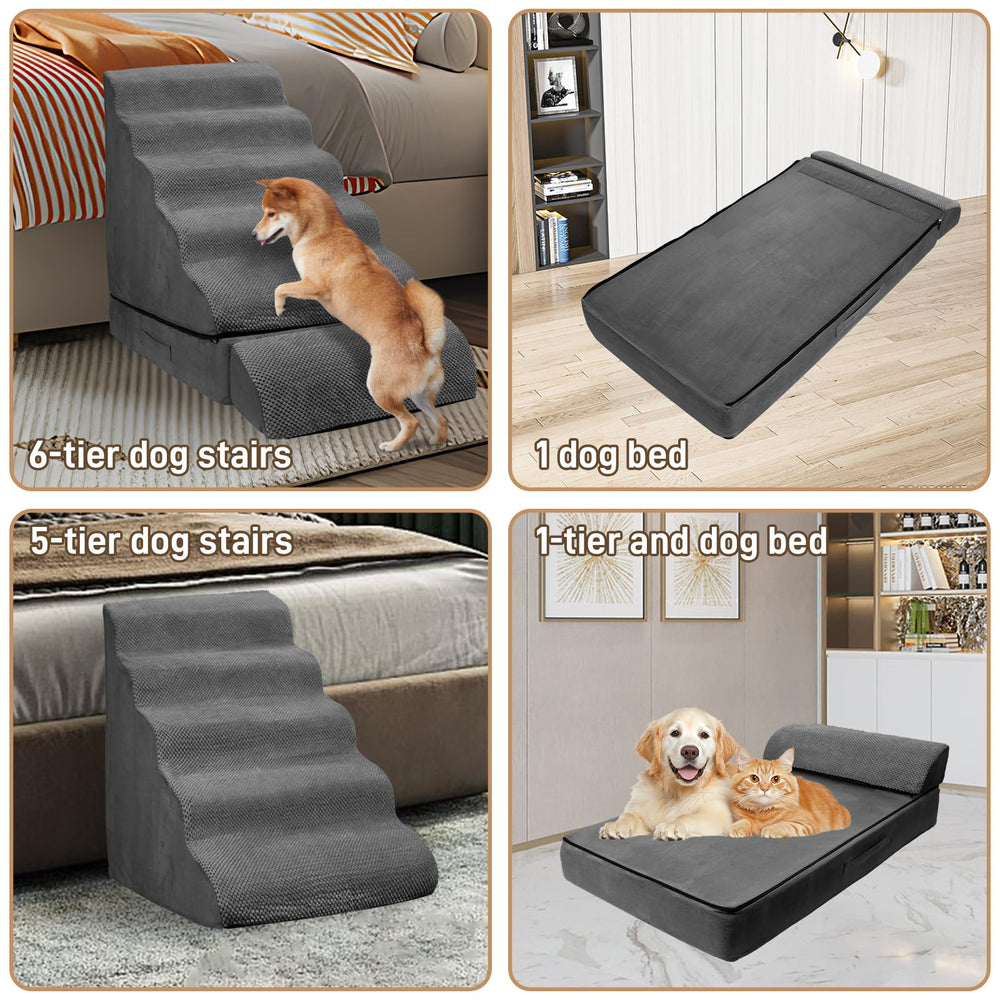 LitaiL wide-deep steps reduce jump strain for older pets.